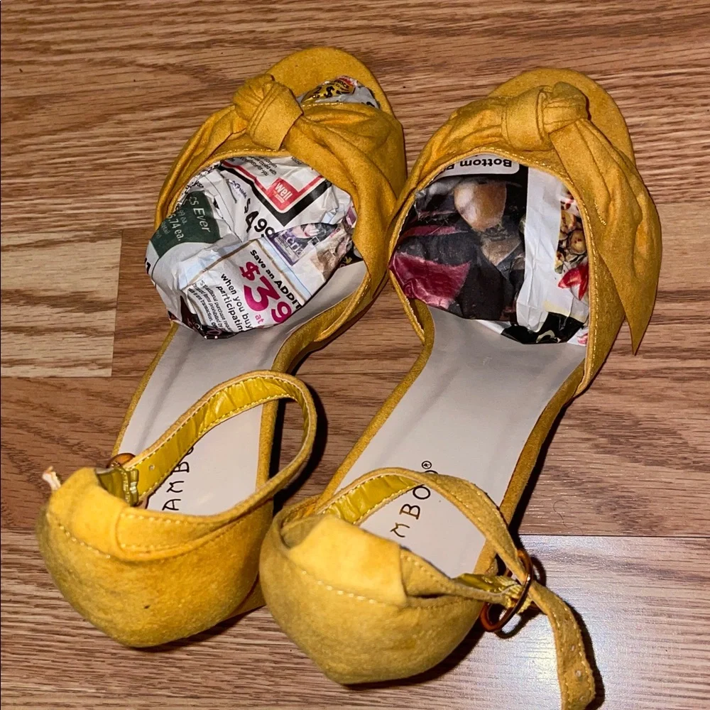 BAMBOO Mustard Yellow Heels with Bow Accent - Picture 15 of 15